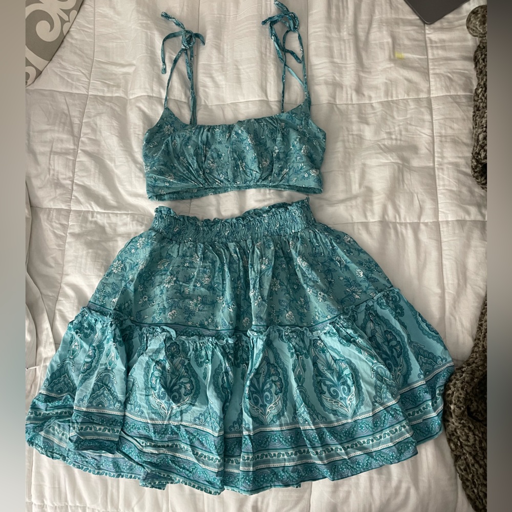 Oh Polly Blue Patterned Skirt Set
